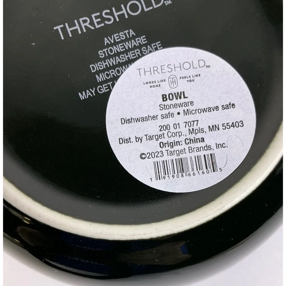 4 Threshold Avesta Stoneware Large Cereal Bowls‎ Black Dishwasher Microwave Safe